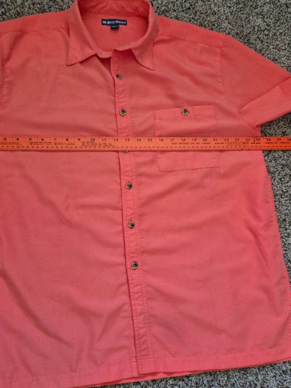 West Marine Button Up Shirt Mens XL Orange Cotton Short Sleeve Pocket Performanc - Picture 4 of 6